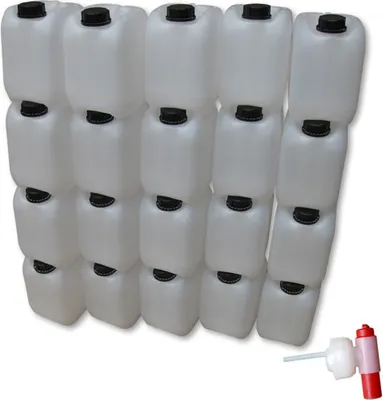 Produktbild von 20er Set: 5 Liter Kanister DIN45, Camping Wasserkanister Farbe natur inkl. Auslaufhahn