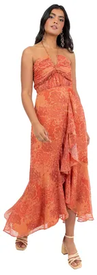 Produktbild von Anaya mit Liebe – Damenkleid, Korallfarbenes Midikleid mit Print, elegantes Halstuch-Design und asymmetrischer Schnitt
