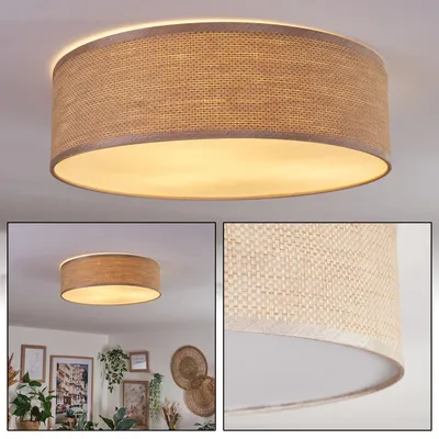 Produktbild von Mels Deckenlampe aus Metall/Papiergeflecht/Kunststoff in Nickel/Beige/Weiß