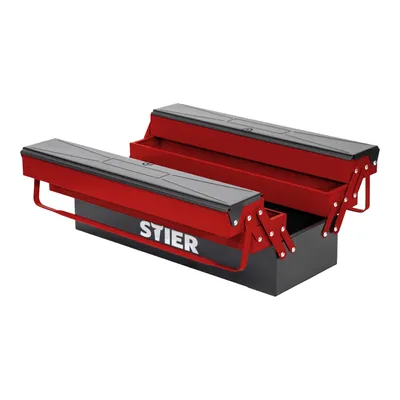 Produktbild von STIER Werkzeugkasten leer, sehr robust und wiederstandsfähig, aus hochwertigem Stahlblech, 520x190x200 mm, Werkzeugkoffer mit 5 Fächern, platzsparend durch kompaktes Design der Werkzeugkiste