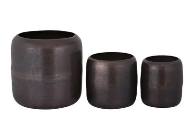 Zdjęcie produktu dla Doniczka PTMD Djace – 34 x 34 x 33 cm – aluminium – miedź – zestaw 3 sztuk