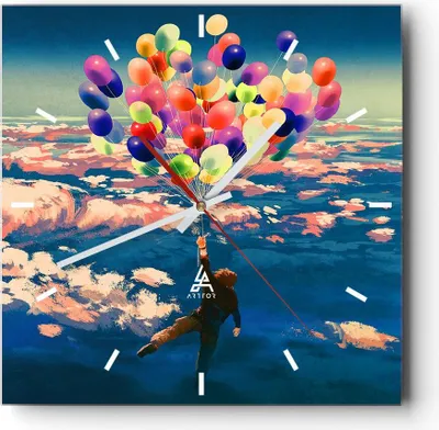 Produktbild von Wanduhr - Quadrat - Glasuhr - Abstraktion Ballon - 40x40cm - Schleichendes Uhrwerk - Lautlos - zum Aufhängen bereit - Dekoration Modern - Wanddekoration aus Glas - C3AC40x40-3720