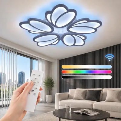 Produktbild von 60W Tulpenform LED Deckenleuchte mit RGB Farbwechsel Lamp, Dimmbar mit Fernbedienung, Modern Deckenlampe für Schlafzimmer Kinderzimmer Wohnzimmer