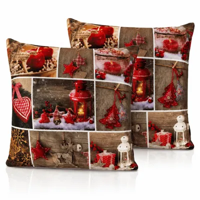 Produktbild von 2 LED Dekokissen Weihnachten Leuchtkissen Zierkissen Sofakissen Kissen 45x45 cm