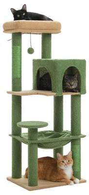 Produktbild von Kratzbaum Katzenbaum 113 cm - 5-stöckiger Kletterbaum - Hängematte - Kuschelhöhle - Sisal Kratzsäulen - Kippschutz - Größe S - Grün