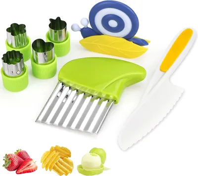 Produktbild von Kinderschäler 7-teiliges Set, Keramik, Kindermesser, Wellenschneider, Küchenset für Kinder, Gemüse und Obst
