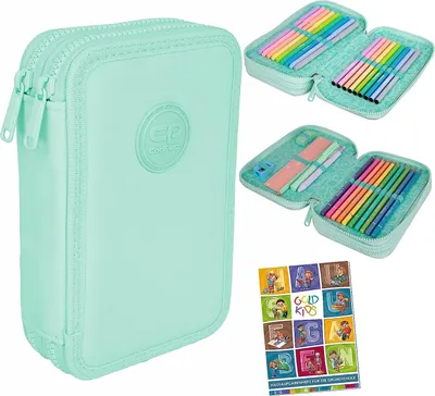 Produktbild von COOLPACK 2-fache Federtasche Federmappe Federmäppchen Pastel Powder Mint 34-teilig Schüleretui Stifte und Pinsel inkl. Aufgabenheft Federbox Etui Stiftetasche Schlamper-Etui Schul-Etui