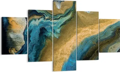 Produktbild von Bild auf Leinwand - Leinwandbild - 5 Teile - Abstraktion verschüttet Gold - 125x70cm - Wand Bild - Wanddeko - Wandbilder - Leinwanddruck - Bilder - Wanddekoration - Leinwand bilder - EA125x70-4431