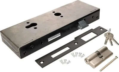 Zdjęcie produktu dla KOTARBAU® Zamek wpuszczany 90x63mm prawy z wkladka bebenkowa i skrzynka z kluczem do bram, drzwi i furtek