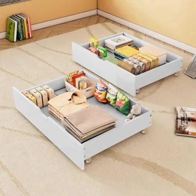Image de Système de rangement sous le lit - Tiroirs de rangement - Lot de 2 - 93 x 67 x 20 cm - Blanc