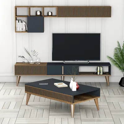 Produktbild von Skye Decor, Milan Set 483, Wohnzimmermöbel-Set, Nussbaum, 100 % MELAMINBESCHICHTETE SPANPLATTEN, 180 x 35 x 40 cm