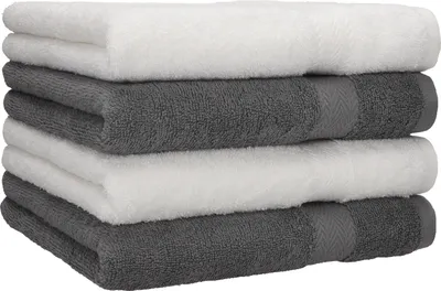 Produktbild von Betz 4 Stück Handtücher 50x100 cm PREMIUM  100% Baumwolle  Farbe: weiß und anthrazit