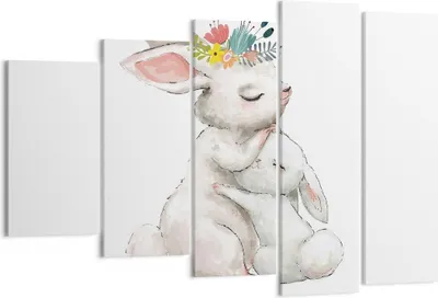 Produktbild von Bild auf Leinwand - Leinwandbild - 5 Teile - Kaninchen Hase Kinder - 150x100cm - Wand Bild - Wanddeko - Wandbilder - Leinwanddruck - Bilder - Wanddekoration - Leinwand bilder - EG150x100-4725