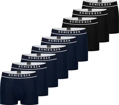 Produktbild von Schiesser 9er Pack 95/5 Organic Baumwolle Retro Short / Pant Körpernahe Shorts mit Webgummibund , Kontraststarke Logo-Prägung am Bund, Elastische Single-Jersey-Qualität