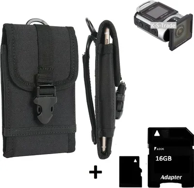 Produktbild von K-S-Trade Kameratasche Gürteltasche kompatibel mit Ricoh WG-M 2 Outdoor Gürtel Tasche für Kompaktkamera + 16GB Speicherkarte Holster Fototasche