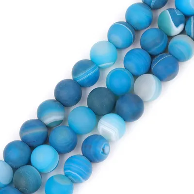 Achat-Losperlen, 8 mm, matt, blau gestreift, 15 Zoll Strang