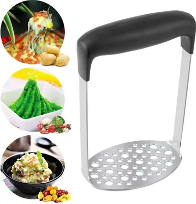 Produktbild von Kartoffelstampfer Edelstahl, Kartoffel Stampfer, Gemüsestampfer Kartoffelpürrier Kartoffelpresse für Spülmaschinengeeignet, Kartoffelbrei, Cremiges Kartoffelpüree(Schwarz)