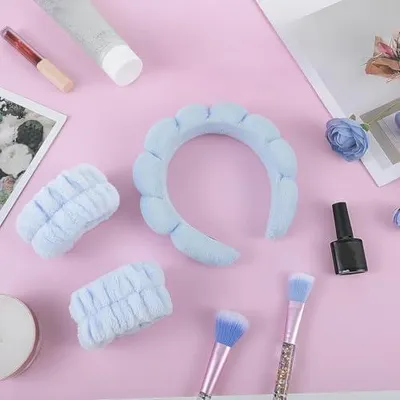 Produktbild von Spa-Stirnband zum Waschen mit weichem Schwamm und Frottee, rutschfestes Haarband für Gesichtsreinigung, Hautpflege, Dusche und Make-up-Entfernung