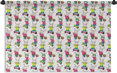 Produktbild von MuchoWow® Wandteppich Wandbehang Schule - Kaninchen - Tiere - Kinder - Muster 150x100 cm Tapisserie Dekoration Wandtuch - Waschbar - Tapisserien - Wand-Decke