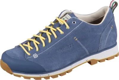 A single blue hiking shoe is shown from a side-diagonal angle against a white background.