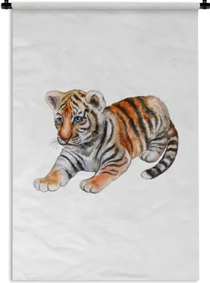 Produktbild von MuchoWow® Wandteppich Wandbehang Tiger - Klein - Weiß 90x135 cm Tapisserie Dekoration Wandtuch - Baumwolle - Wandskulptur