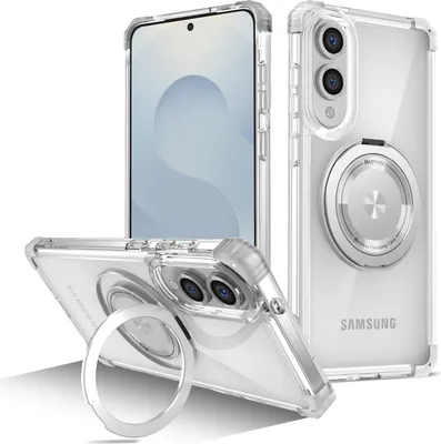Image de Etui pour Samsung Galaxy S25 Edge anneau magnétique, support, compatible MagSafe, protection militaire, étui transparent Transparent