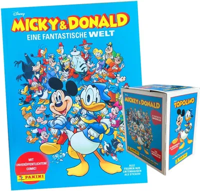 Immagine prodotto di Micky & Donald - Un mondo fantastico - Adesivi da collezione - 1 espositore (36 bustine) + album di figurine