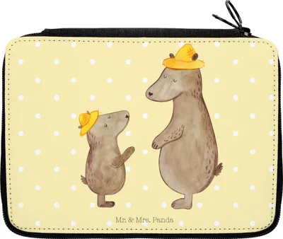 Produktbild von Mr. & Mrs. Panda Federtasche Bären mit Hut - Gelb Pastell - Geschenk, Kinder, Vatertag, Schlampermäppchen, Papa, Bleistiftetui, Familie, Federmäppchen, Etui, Muttertag