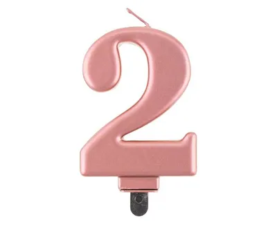 Zdjęcie produktu dla Świeczka cyferka 2, metalik Rose Gold, 8 cm