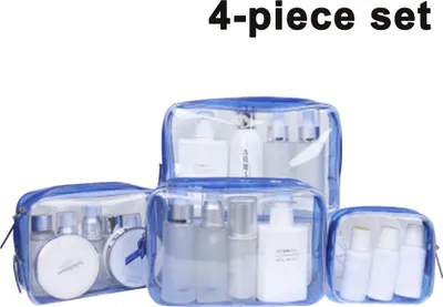 Produktbild von Kulturbeutel transparent 4 Stück, Flugzeug PVC Kosmetiktasche wasserdicht Make-up Tasche Kosmetikbeutel durchsichtig Reise Set Kulturtasche für Männer, Frauen, Kinder, Familie