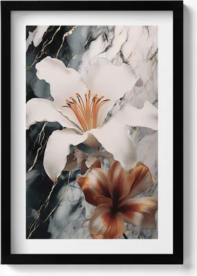 Produktbild von Marmorkomposition mit Blumen– Wandbild mit Rahmen – Gerahmtes Bild  – Wanddekoration – 40x60 cm –  Schwarz