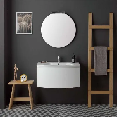 Immagine prodotto di Mobile bagno moderno sospeso cm 82 bianco specchio tondo | Riva