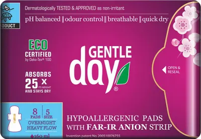 PODPASKI HIGIENICZNE Z PASKIEM ANIONOWYM NA NOC 8 szt. - GENTLE DAY