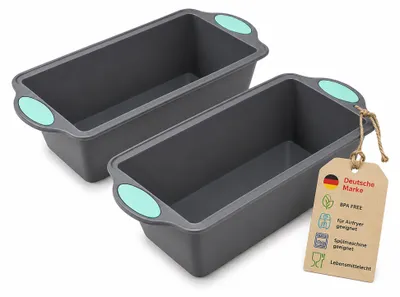 Immagine prodotto di Confezione da 2 stampi in silicone per friggitrici ad aria - forma a cassetta, dimensioni 20x10x5 cm - stampo per torta di sabbia adatto a friggitrici ad aria e forni, senza BPA, resistente al calore fino a 230 °C