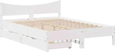 Image de vidaXL Lit en bois massif avec tiroirs blanc 135x190 cm pin