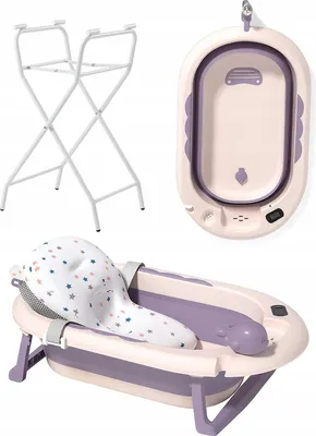 Produktbild von Ekspand | Faltbare Babybadewanne - Lila-rosa - 81,5cm x 49cm x 21,5cm - mit Kissen - mit Thermometer
