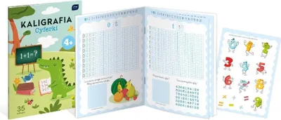 Produktbild von Malbuch im A4-Format (16 Seiten) mit Aufklebern: Zahlen + Aufgaben