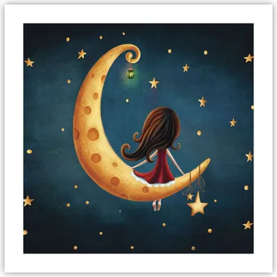 Produktbild von Poster - Poster ohne Rahmen - Kinder Mädchen Mond - 50x50 cm - Wand Bild - Wanddeko - Wandbilder - Kunstposter - Wandposter - Bilder - Kunstdruck - Wanddekoration - Wandbild - P2XAC50x50-4683