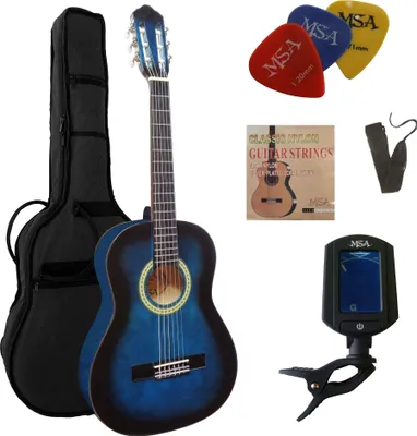 Produktbild von Msa Konzertgitarrenset - 3/4 Junior Gitarre Blau-Schattiert Im Set - Tasche Band Saiten Pleks Stimmgerät - C9
