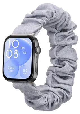 Produktbild von kwmobile Ersatz Armband kompatibel mit Huawei Watch Fit 3 / Fit 4 - Smartwatch Scrunchie Haargummi Design Blaugrau - Innenmaße 14 - 19 cm