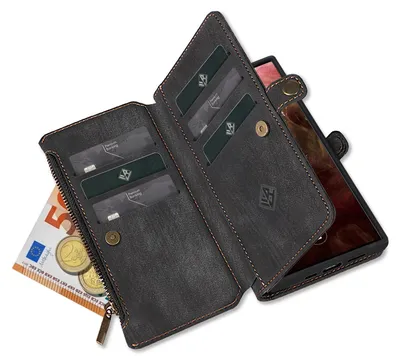 Produktbild von Handy Hülle für Samsung Galaxy S25 Ultra Geldbeutel Geldbörse RFID Schutz Klapphülle Cover Schutzhülle Wallet Farbe: Schwarz