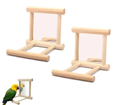 Imagen del producto de Elzusha - 2 juguetes para pájaros - Soporte de madera para pájaros - Resistente a mordiscos - Diseño con gancho metálico - 10 x 10 x 10 cm - Para loros/cacatúas - Juguete para pájaros
