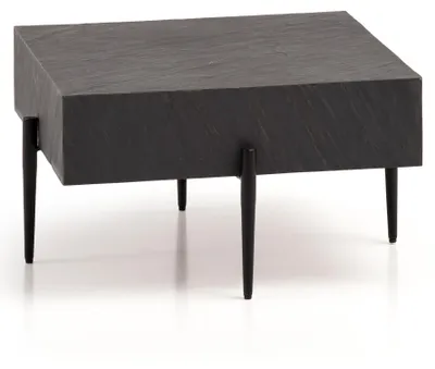 Couchtisch 64x64x35cm Steinoptik Metall Anthrazit, quadratische Gesamtansicht mit vier schlanken Beinen.