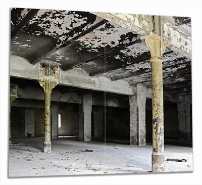 Produktbild von Wallario Herdabdeckplatte aus Glas, Größe 60 x 52 cm 2-teilig, Motiv Verlasse Brauerei - Alte Industriehalle