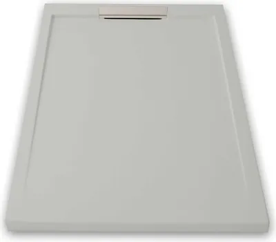 Produktbild von Mineralguss-Duschwanne extra flach LUX Schieferoptik grau 80x110cm Edelstahl in chrom Ablaufschutz in Chrom