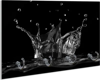 Produktbild von Wallario Schlüsselbrett aus Glas, Motiv: Aufspritzendes Wasser Schwarz-Weiß, 30 x 20 cm mit 4 Haken