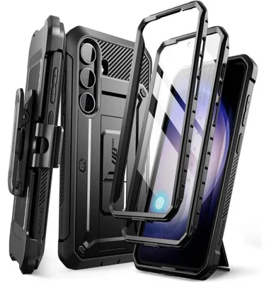 Productafbeelding van Beschermhoes met standaard voor de Samsung Galaxy S24, zwart, met schermbescherming en riemclip