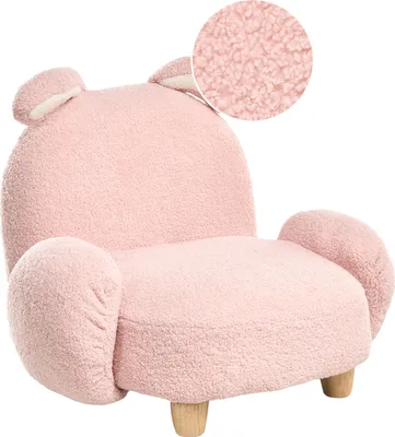Produktbild von BELIANI Kindersessel Pastellrosa Bouclé Teddyfell mit Armlehnen Ohren Tierform Hase Modernes Design Kinderzimmermöbel Sessel Tiersessel für Kinder