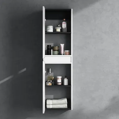 Produktbild von Seitenschrank Badschrank Schmal Hochschrank Badezimmer Hängend Regal BxTxH ca: 35x20x120cm Midischrank in matt weiß Verona