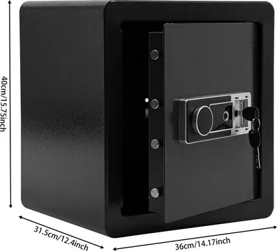 Image de Coffre-fort à empreinte digitale - Coffre-fort numérique - 45 L - 16 empreintes digitales - Empreinte digitale + clé de secours - Acier - 36×31,5×40 cm - Noir